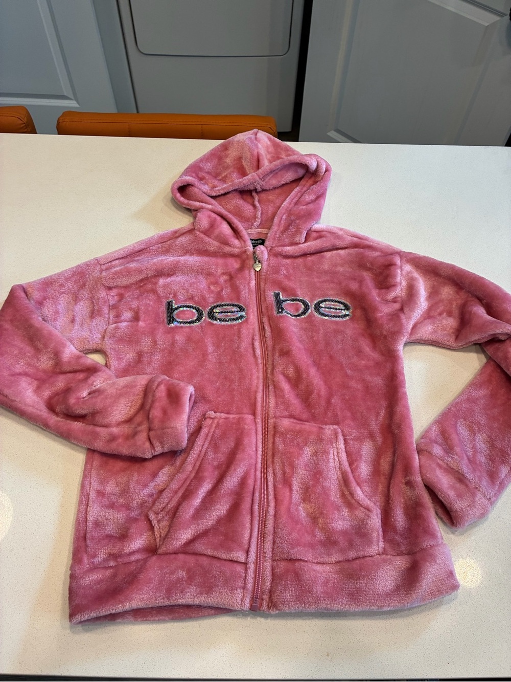 Y2K bebe SPORT Pink Plush Zip-Up Hoodie Size L